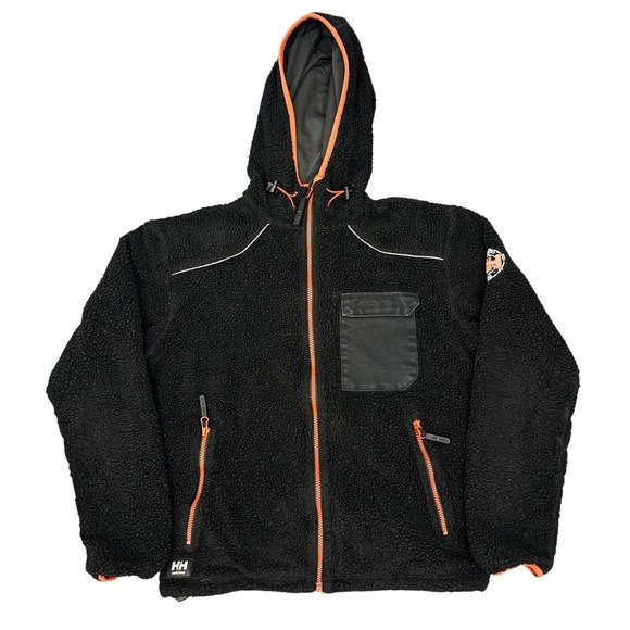 Helly Hansen Workwear Black Sherpa Pile Fleece Full Zip Hoodie Jacket Mens M